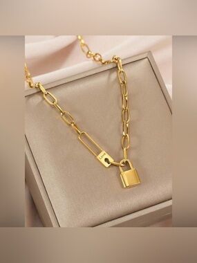 Gold Plated Stainless Steel Lock Pendant Necklace